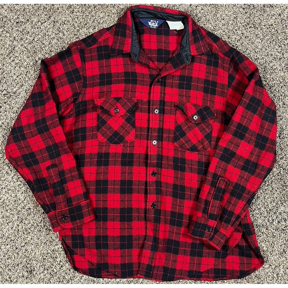 Vintage Woolrich Shirt Mens Large Red Buffalo Plaid Wool Flannel Long Sleeve